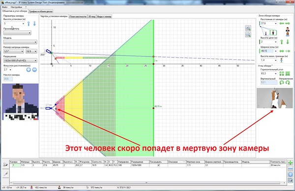 Мертвая зона. Чертеж установки камеры. Коридор.